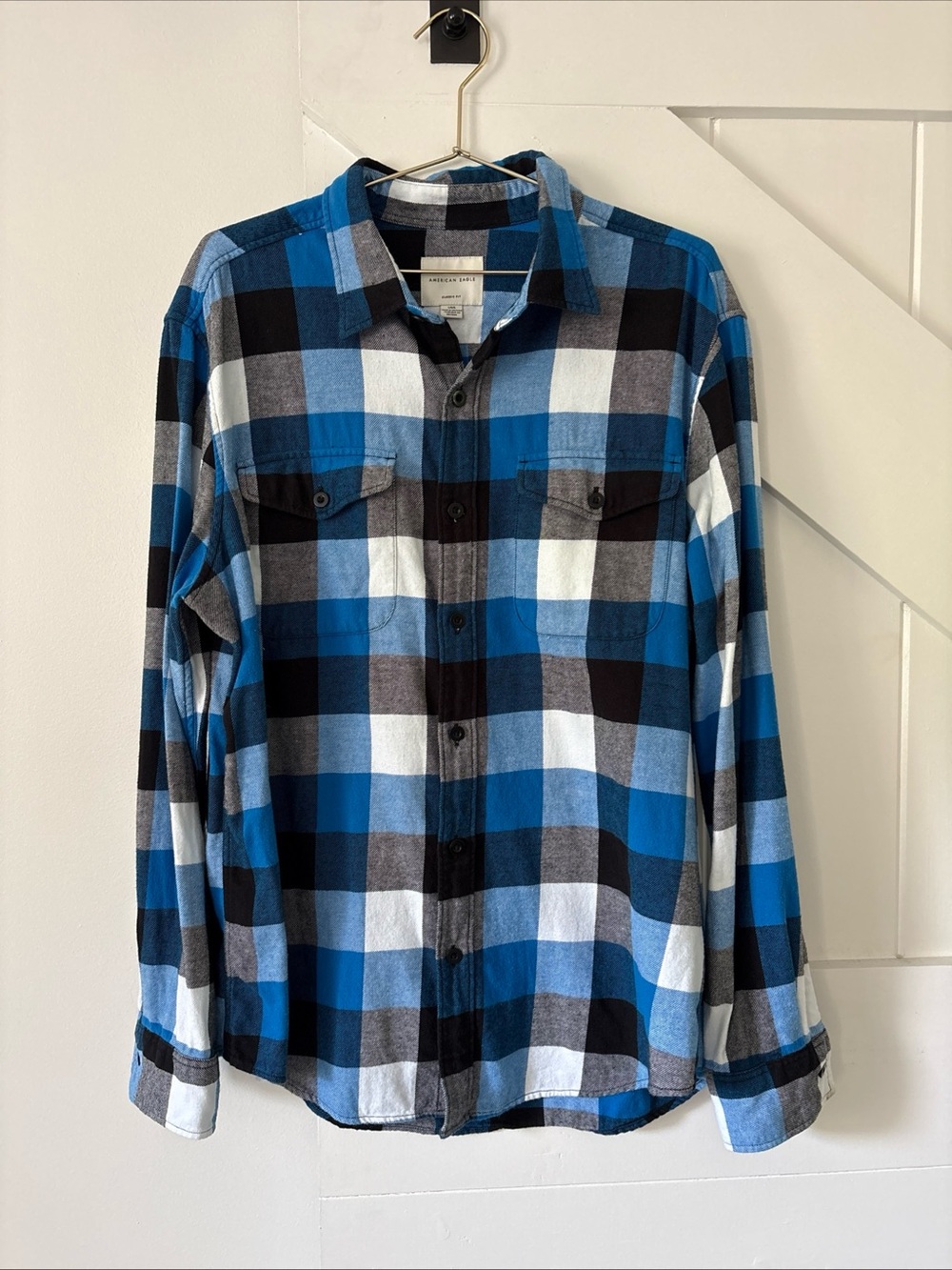 American Eagle Classic Fit Men's Button Up Flannel Plaid Size Large Cotton